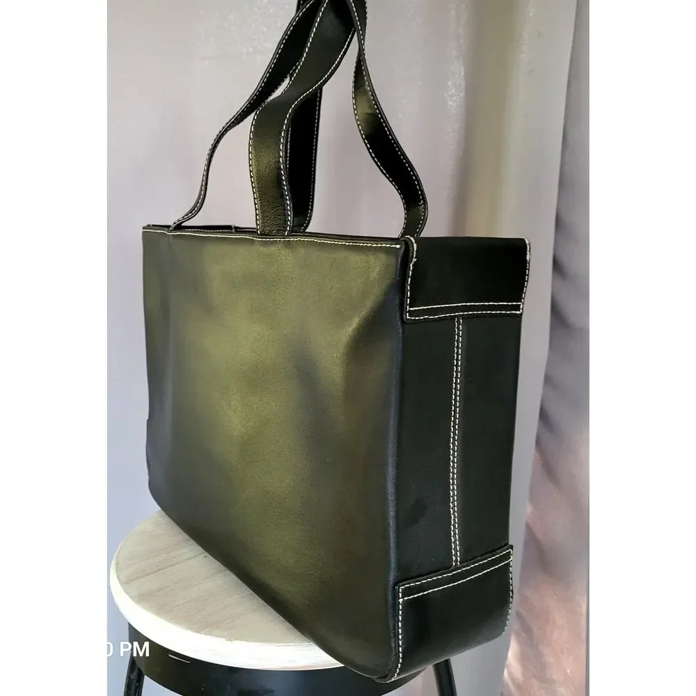 Real Leather Tote Briefcase Laptop Bag Women Black